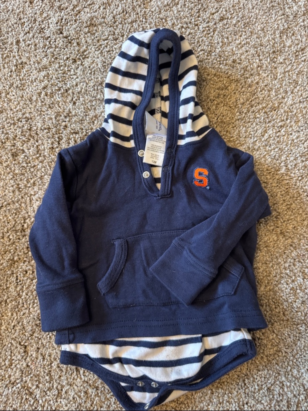 Syracuse Hooded Long-Sleeve Baby Top with Stripe Lining